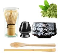 BAIFULAI Lot de 5 sets de matcha à thé matcha, fouet à matcha, bol à matcha en céramique, cuillère à café, porte-fouet, accessoires japonais pour cérémonie de matcha