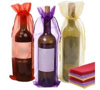 BAIFULAI Lot de 50 sacs à vin en organza multicolores, 37 x 14 cm, sacs cadeaux pour bouteilles de vin, 750 ml, avec cordon de serrage, pour vin, champagne, mariage, Noël, fête