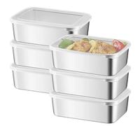 BAIFULAI Lot de 6 boîtes de conservation empilables en acier inoxydable avec couvercle - 1100 ml - Pour fromage, fruits, salades, bonbons, confitures, four, congélateur