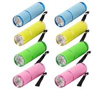 BAIFULAI Lot de 8 mini lampes de poche pour enfants : lampe de poche LED étanche avec 9 LED, avec cordon et 24 piles AAA, lampe de poche pour le camping, l'extérieur, la randonnée, les urgences