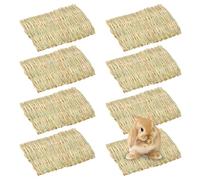 BAIFULAI Lot de 8 tapis d'herbe pour petits animaux 20 x 28 cm - Tapis d'herbe - Lit en herbe naturelle - Jouet à mâcher pour hamsters, lapins, cochons d'Inde et autres petits animaux