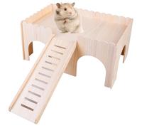 BAIFULAI Maison pour cochon d'Inde avec rampe 4 entrées, 38 x 25 x 18 cm, grande maison, en bois, jouet, accessoire pour cochon d'Inde