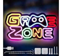 BAIFULAI Panneau néon Gaming Zone, Lumière LED néon colorée, USB Lettre néon pour décor mural, Signe néon pour zone de jeu, Caverne d'homme, Cadeau panneau néon pour les joueurs, garçons, hommes