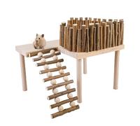 BAIFULAI Plateforme pour hamster avec échelle d'escalade, jouet d'escalade, plate-forme d'escalade en bois, plateforme d'escalade avec échelle, support en bois, étagère pour hamster, ours doré