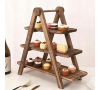 BAIFULAI Présentoir à 3 étages en bois : 42 × 34 × 18 cm pliable avec assiettes de service pour 24 cupcakes, 3 niveaux présentoir à cupcakes en bois pour desserts, gâteaux, buffet, décoration de fête