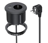 BAIFULAI Prise encastrée avec USB, multiprise pour trou de table de 80 mm, prise de bureau avec 1 prise, 2 ports USB-A, 1 port USB-C et câble d'alimentation de 1,7 m, prise encastrable escamotable