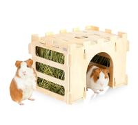 BAIFULAI Râtelier à foin en bois naturel pour cochon d'Inde, chinchilla, lapins et hamsters, accessoires pour lapins 31 × 21 × 21,5 cm