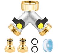 BAIFULAI Répartiteur d'eau en Y 2 voies 3/4" avec robinets d'arrêt, tuyau d'arrosage avec 2 adaptateurs 3/4", robinet à boisseau sphérique pour régler et fermer le débit d'eau