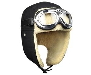 BAIFUMEN Chapeau d'aviateur d'hiver avec lunettes - Chapeau de ski polyvalent - Chapeau de trappeur réglable pour sports de plein air - Chapeaux d'hiver tendance pour homme, Noir , Taille unique