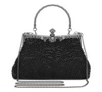 BAIGIO Sac à main vintage 1920S - Pochette élégante avec perles - Sac de soirée - Noir - 23 x 5 x 13 cm - Pour femme