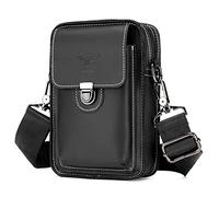 BAIGIO Sac Banane Randonnée pour Homme Sac Banane en Cuir Sacoche Banane Homme Sacoche Ceinture Pochette Telephone Portable avec Passant de Ceinture (Noir)