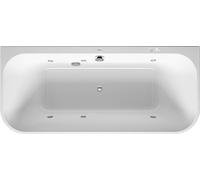 Baignoire balnéo Duravit Happy D.2, version à poser, 2 pentes de dos, habillage acrylique moulé, garniture d'écoulement et de trop-plein chrome, système Jet, 1800x800mm, 760318000JS1000