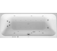 Baignoire balnéo Duravit Happy D.2, version à encastrer, double dos inclinés, bâti-support, garniture de vidage et de trop-plein, système combiné E, 1800x800mm, 760314000CE1000