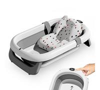 Baignoire Avec Capteur De TempéRature 85x53CM, Baignoire Pliable BéBé Pour Bain Douche Begnoire Enfant, Hamac Bassine RéDucteur Antiderapant Bouchon Confort Voyage 0-3 Ans Sur Pied Bathtub Gris