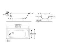 Baignoire avec pieds CONTESA 160x70cm percée un trou en acier blanc - ROCA - A235996000