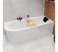 Baignoire Bain d'angle 150x75 Droite + appui-tête, Siphon de bain et pieds 4en1