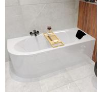 Baignoire Bain d'angle 150x75 Droite + planche en bambou Siphon de bain et pieds