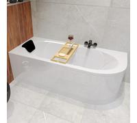 Baignoire Bain d'angle 150x75 Gauche + appui-tête, Siphon de bain et pieds 4en1