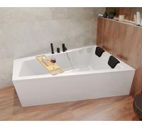 Baignoire Bain d'angle 160x90 Droite + planche en bambou Siphon + pieds - INTIMA