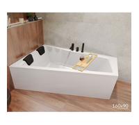 Baignoire Bain d'angle 160x90 Gauche + appui-tête + planche Siphon+pieds