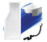 Baignoire Bain d'angle 170x75 Droite +des panneaux en polystyrène Siphon + pieds