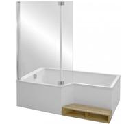 Baignoire bain douche Jacob Delafon Neo + pare bain chromé + tablier + étagère, 170 x 70/90 - version droite