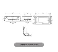 Jacob Delafon Baignoire rectangulaire bain-douche Malice E6D145R-00 170 x 90 cm droite blanche