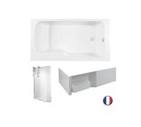 Baignoire bain douche Malice + tablier baignoire + pare bain + étagère 160 x 85 v. Droite