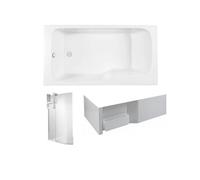 Baignoire bain douche Malice + tablier baignoire + pare bain + étagère 160 x 85, v. gauche