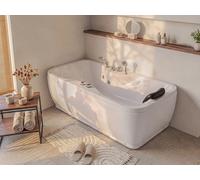 Baignoire balnéo - 150 x 75 x 54,5 cm - Blanche - Angle gauche - 1 place - 140 L - GAVINO