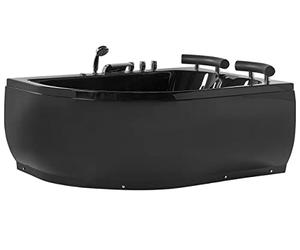 Baignoire Balnéo d'Angle à Gauche Moderne en Acrylique Noir avec Fonction Massante et Robinet Cascade pour 2 personnes Capacité Maximum 300 L Beliani