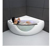 Baignoire Balnéo D'angle Avec Hublot Samsara Wave 135 X135 X60 Cm By Spalina - Blanc - 135 x135 x60 cm
