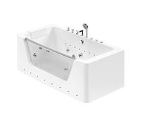Baignoire balnéo vitrée semi-îlot à leds DYONA - 1 place - 260L - 170*85*58cm - Blanche