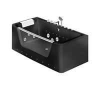 Baignoire balnéo vitrée semi-îlot à leds DYONA - 1 place - 260L - 170*85*58cm - Noir brillant