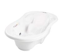 Baignoire bébé avec réducteur et thermomètre intégrés Blanc/sans option | Bonde de vidange et espaces latéraux permettent de garder les accessoires à portée de main et facilitent la toilette.