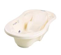 Baignoire bébé avec réducteur et thermomètre intégrés Jaune/sans option | Bonde de vidange et espaces latéraux permettent de garder les accessoires à portée de main et facilitent la toilette.