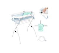 moovkee. Baignoire Bebe avec Support 80cm - Bleu Baignoire Pliable Bébé sur Pied avec Thermomètre et Coussin de Bain - Sécurisée et Confortable Bassine Pliable Bebe