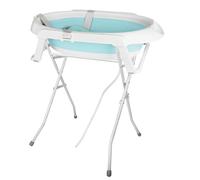 Baignoire bebe avec Support 84,5cm, Baignoire Bebe sur Pied, Sécurisée et Confortable Bassine Pliable Bebe avec Thermomètre et Coussin de bain(63 * 60 * 84.5cm,vert)