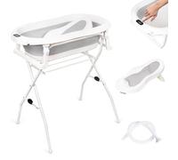 moovkee. Baignoire pour bébé, avec armature, 80 cm, grise, pliable, avec thermomètre, siège de bain et système de drainage, avec support, sans danger pour votre nouveau-né