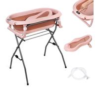 moovkee. Baignoire Bebe avec Support 80cm - Rose Foncé Baignoire Pliable Bébé sur Pied avec Thermomètre, Siège de Bain et Kit De Drainage - Sécurisée et Confortable Bassine Pliable Bebe