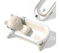 Baignoire Bébé Pliable avec Coussin de Bain et Thermomètre Intégré - Baignoire Enfant avec Support Baignoire Offert - Idéal pour Cadeau de Naissance Fille ou Garçon
