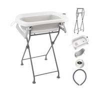 Baignoire Bébé Sur Pied Pliable avec Support de Bain Coussin de bain et Systéme d'évacuation