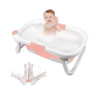 Baignoire Bebe Pliable avec Thermometre Digital, Baignoire bébé de grande capacité,matériau PP,Portable pour la maison et les voyages,Confortable à utiliser,L80cm x L50cm x H23cm (Rose, Style C 02)