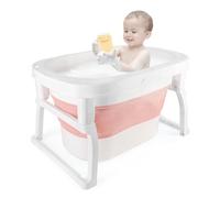 Baignoire Bebe Pliable avec Thermometre Digital, Baignoire bébé de grande capacité,matériau PP,Portable pour la maison et les voyages,Confortable à utiliser,L80cm x L50cm x H23cm (Rose, Style B 02)