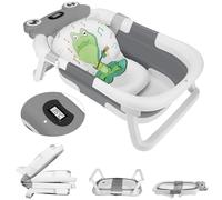 Baignoire Bébé Pliable avec Thermomètre Digital, Prise Pommeau de Douche, Ergonomique et Peu Encombrante, Convient aux Bébés de 0 à 36 Mois (grenouille)