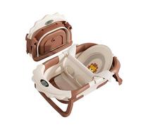 Baignoire Bébé Pliable avec Thermomètre Et Support Coussin de Bain - Affichage Température Numérique - Modèle Lion Marron et Blanc