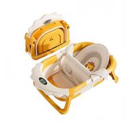 Baignoire Bébé Pliable avec Thermomètre Et Support Coussin de Bain - Affichage Température Numérique - Modèle Lion Jaune et Blanc