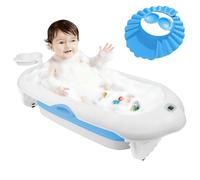 Baignoire Bébé Pliable avec Thermomètre Intégré, Comprenant un Support de Bain et Un Bonnet de Shampoing, Facile à Nettoyer, Convient pour Une Utilisation Sous la Douche et Dans le Bain (Bleu)