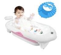Baignoire Bébé Pliable avec Thermomètre Intégré, Comprenant un Support de Bain et Un Bonnet de Shampoing, Facile à Nettoyer, Convient pour Une Utilisation Sous la Douche et Dans le Bain (Rose)