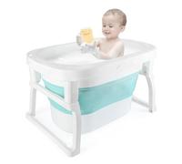 Baignoire Bebe Pliable, Baignoires avec Sièges, Baignoire Enfant avec Support Baignoire Offert, Dispose d'un Tapis Antidérapant et de Trous de Drainage (Bleu-72 * 51 * 42cm)